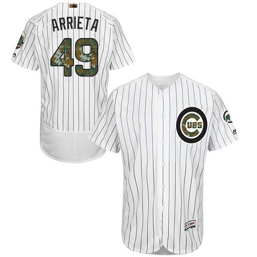 Cubs #49 Jake Arrieta White(Blue Strip) Flexbase Authentic Collection Memorial Day Stitched MLB Jersey